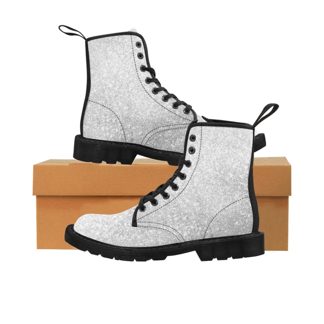 silver glitter combat boots