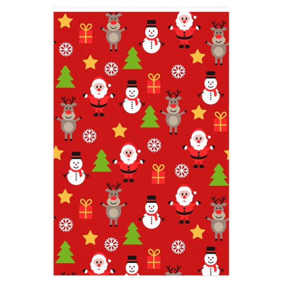 Christmas, Gift Wrap, Santa, Reindeer, Christmas Tree, One Sheet Rolled Up,  24 X 36, Wrapping Paper, Funny Modern Paper, Wrapping Presents 