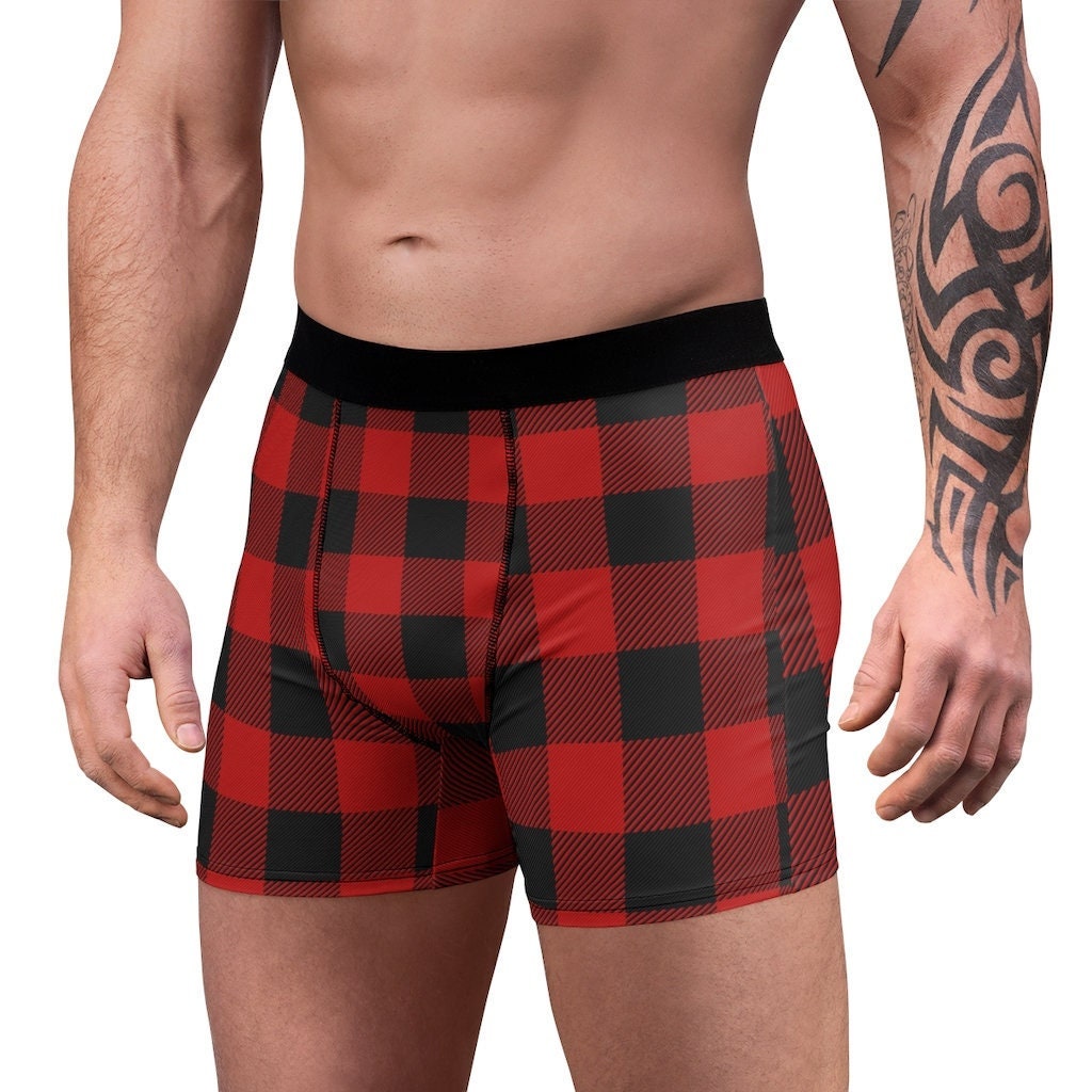 Mens Plaid Front Pouch Boxer Shorts