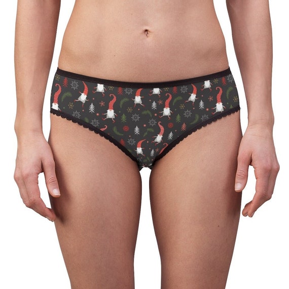 Christmas Underwear, Women's Briefs, Gnome, Black and Red, Best