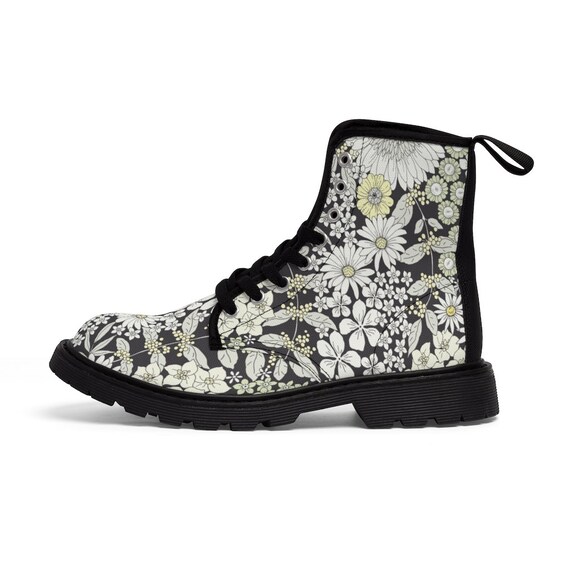 Combat Boots Women s Canvas Boot Grey Boots Flower Pattern