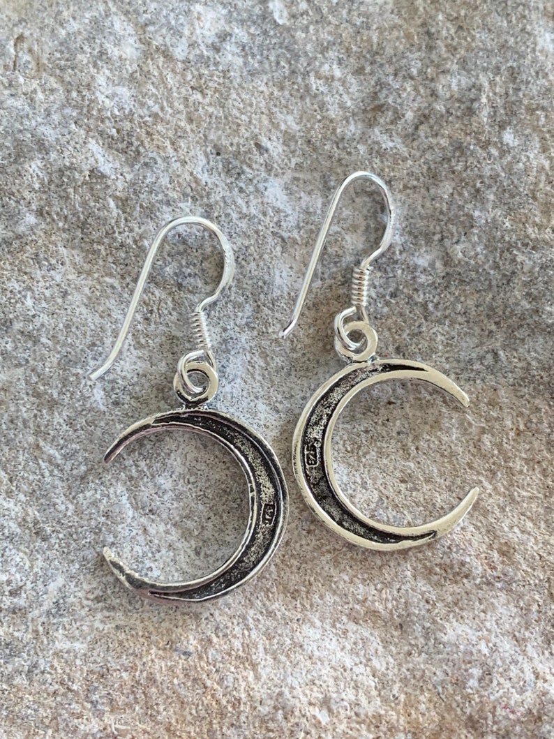 Sterling Silver Simplistic Crescent Moon Drop Earrings
