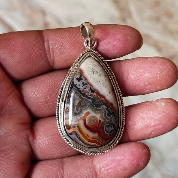 SOLID Sterling Silver Crazy Lace Agate Pendant, Natural Crazy Lace  Agate 925 Solid Silver Pendant,