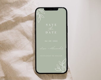 Digital Save the Date Wedding | Sage Floral Boho Design | Editable Canva Template | Instant Download | Personalized Wedding Invite