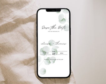 Digital Save the Date Wedding Canva | eucalyptus boho design | editable customizable | personalized instant download invite