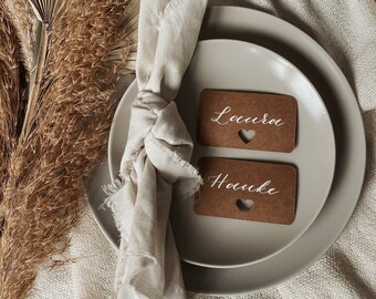 Platzkarten Hochzeit Herz Kraftpapier | personalisierte Namensschilder | handgeschrieben | Kalligrafie | elegante Tischdeko