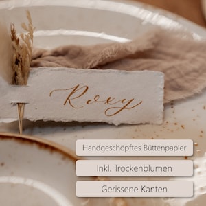 Platzkarten | Namensschilder | Büttenpapier | Boho | Hochzeit | Individuell beschriftet| handgeschrieben | personalisiert | Trockenblumen