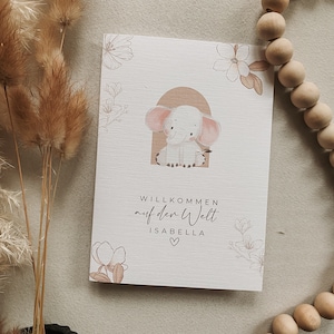 Personalisierte Karte Baby | Individualisiert | DIN A6 Grußkarten | Handgemacht | Kraftpapier Umschlag | Kind, Mädchen, Junge | Tiere