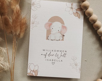 Personalisierte Babykarte | individuelle Grußkarte DIN A6 | handgemacht | Kraftpapier Umschlag | Tier
