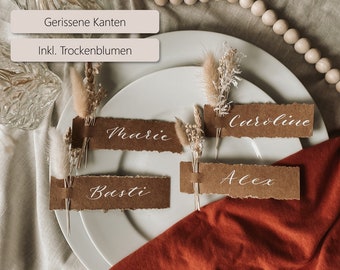 Platzkarten Hochzeit | Namensschilder | Boho | Personalisiert | Handgeschrieben | Trockenblumen | Kraftpapier