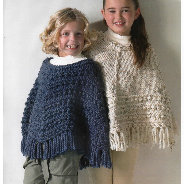 girls ponchos chunky knit knitting pattern pdf