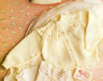 bébé filles cardigan et bonnet 4 plis modèle de tricot pdf téléchargement numérique 431