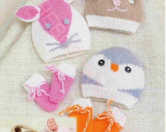 baby character hats and mittens double knit knitting pattern pdf