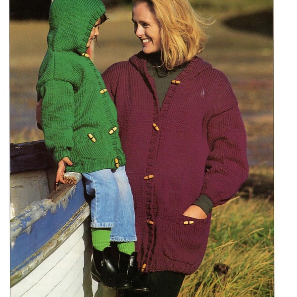 womens childrens duffle coat / jacket chunky knit knitting pattern pdf digital download