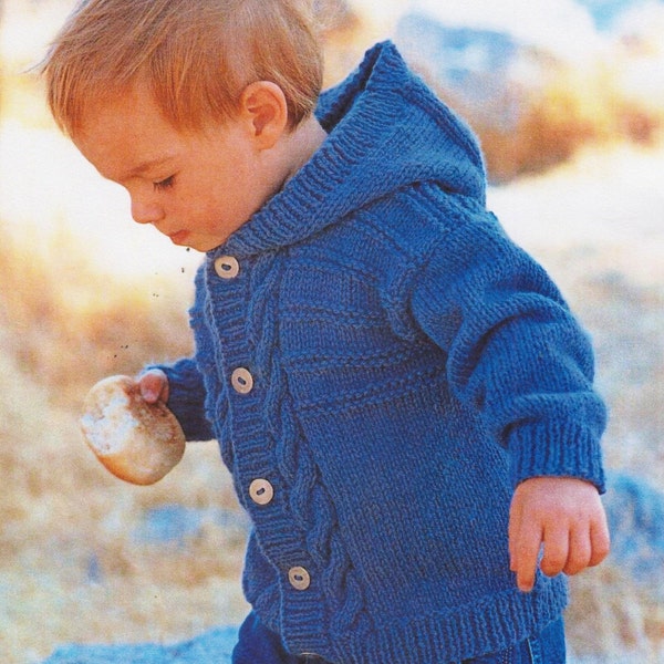 baby childrens easy knit cabled hooded jacket and cardigan 3 months - 8 years Aran knit knitting pattern pdf instant download