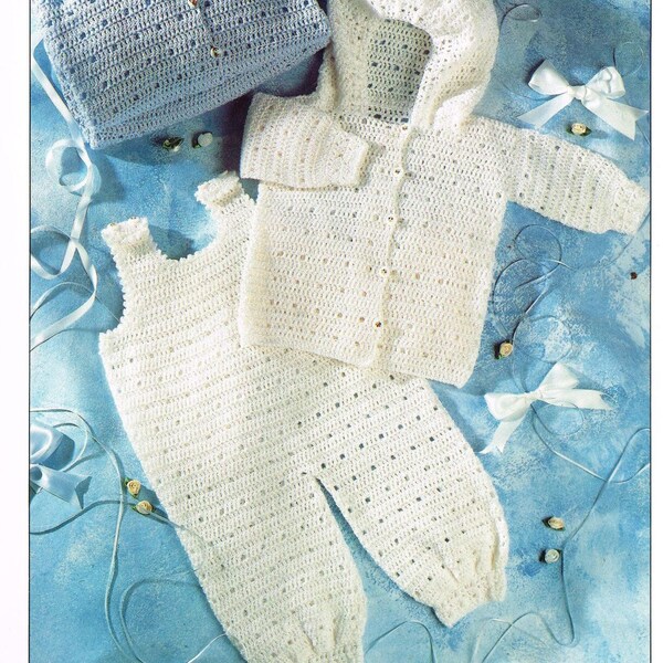 baby boys girls jacket / cardigan and dungarees double knit yarn crochet pattern pdf digital download