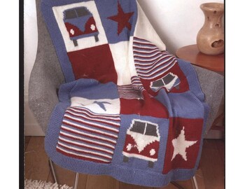 campervan blanket and cushion cover double knit knitting pattern pdf digital download