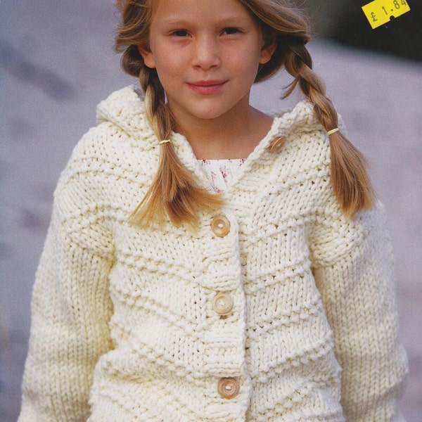 children's girls boys jacket 3 - 14 years super chunky yarn knitting pattern pdf instant digital download