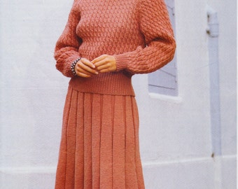 women's ladies sweater jumper and skirt double knit knitting pattern pdf instant digital download