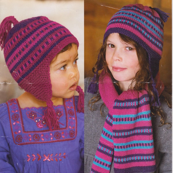 children's boys girls hat scarf 4 - 7 years double knit knitting pattern pdf instant digital download