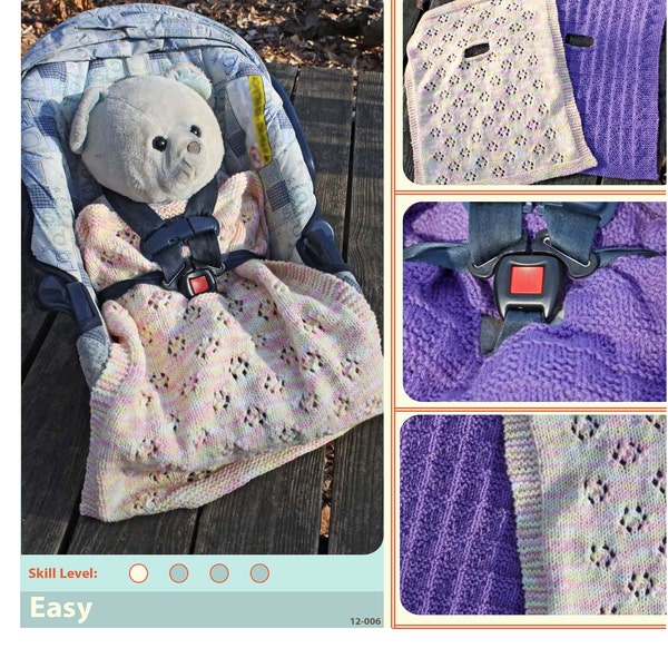 baby car seat blanket Aran easy knit knitting pattern pdf