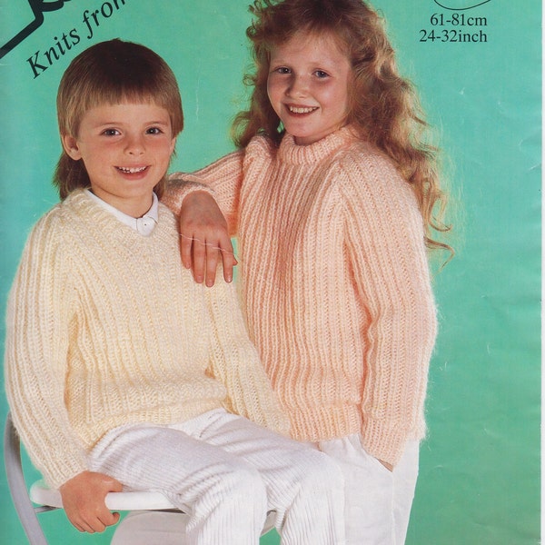 children's girls boys easy knit rib sweaters chunky knit knitting pattern pdf instant digital download