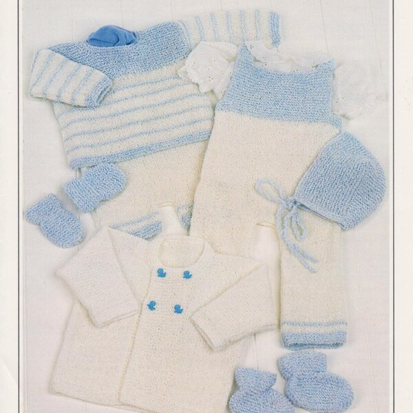 baby boys girls sweater pants dungarees cardigan bootees mittens easy knit double knit knitting pattern pdf instant digital download