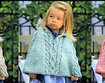 baby / toddler / girls cable knit poncho bulky knit 12 ply knitting pattern pdf instant digital download