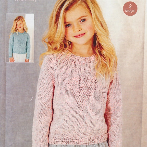 children's girls motif sweaters jumper 2 - 11 years double knit knitting pattern pdf instant digital download