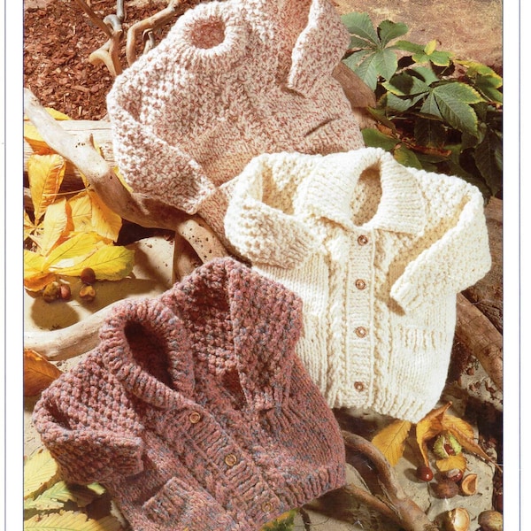 baby children's boys girls jacket / cardigan chunky knit knitting pattern pdf 187