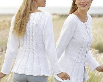 women's ladies fitted cable cardigan  jacket Aran cotton knitting pattern pdf instant digital download