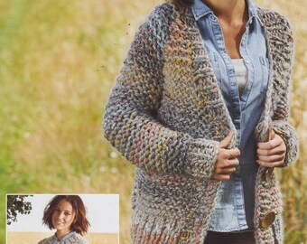 womens ladies easy knit beginners quick knit cardigan and sweater larger sizes included super chunky knitting pattern pdf instant download