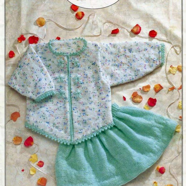 baby girls children's cardigan and skirt double knit knitting pattern pdf instant digital download