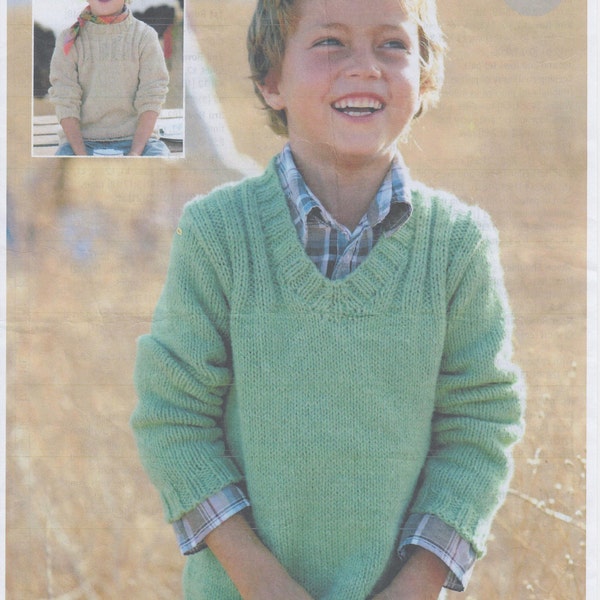 children's girls boys sweaters jumpers easy knit Aran knitting pattern 2 - 13 years pdf instant digital download