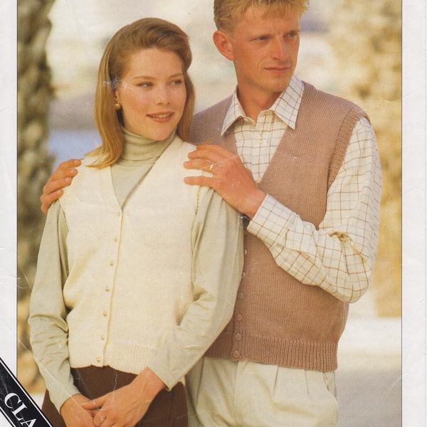 men's women's ladies classic easy knit waistcoat double knit 4 ply Aran and chunky knitting pattern pdf instant digital download