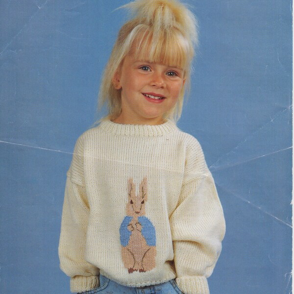 children's girls boys peter rabbit sweater jumper double knit knitting pattern pdf instant digital download