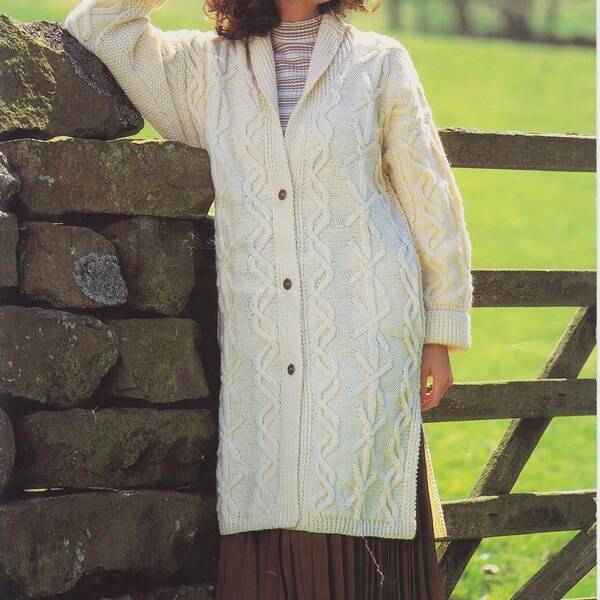 women's ladies coat Aran knit knitting pattern pdf instant digital download