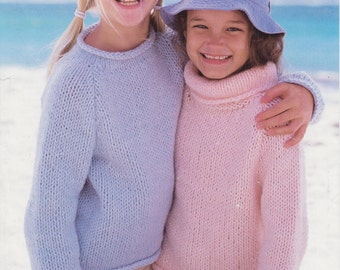 childrens girls boys easy knit sweaters 1 - 12 years super chunky knit knitting pattern pdf instant download