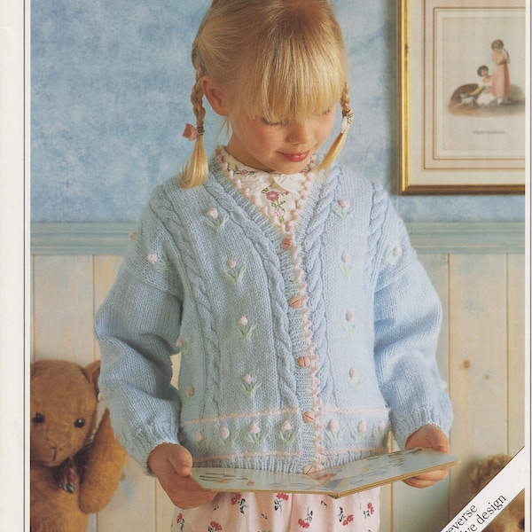 children's girls cardigan and sweater double knit knitting pattern pdf instant digital download