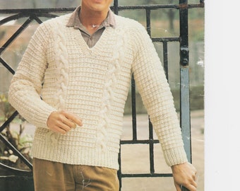 men's cable sweater jumper chunky knit knitting pattern pdf instant digital download