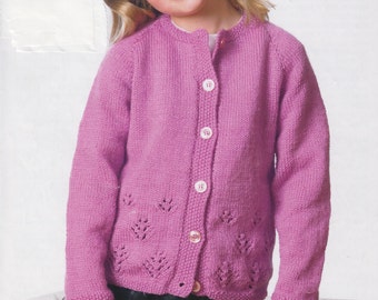 children's girls cardigan and sweater jumper 2 - 9 years double knit knitting pattern pdf instant digital download