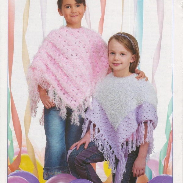 children's girls ponchos 2 - 12 years double knit knitting pattern pdf instant digital download