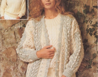 women's ladies cardigan and sweater Aran knit and 4 ply knitting pattern pdf instant digital download