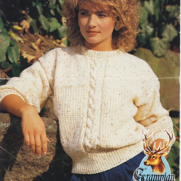 women's ladies cable sweater jumper Aran knit knitting pattern pdf instant digital download