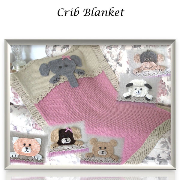 baby animal crib blanket Aran knitting pattern pdf