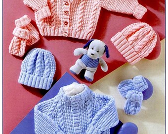 bébé / filles / garçons / cardigans / bonnet et mitaines double tricot modèle de tricot pdf téléchargement numérique instantané