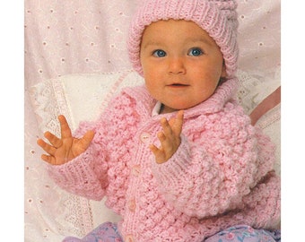 veste / cardigan et chapeau pour bébés filles garçons modèle de tricot en grosse maille pdf 181