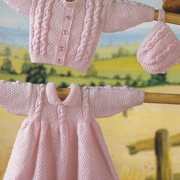 baby girls dress cardigan and bonnet double knit knitting pattern pdf 171