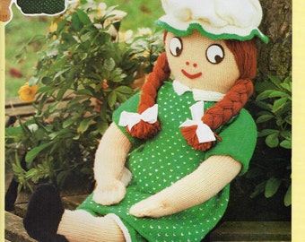 girl rag doll toy double knit knitting pattern pdf digital download