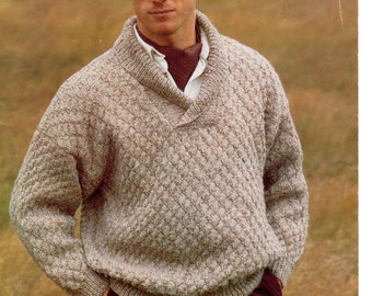mens easy knit sweater jumper Aran knit knitting pattern pdf instant digital download